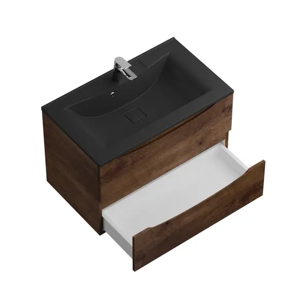 Тумба подвесная BelBagno MARINO Rovere Moro, раковина белая/черная