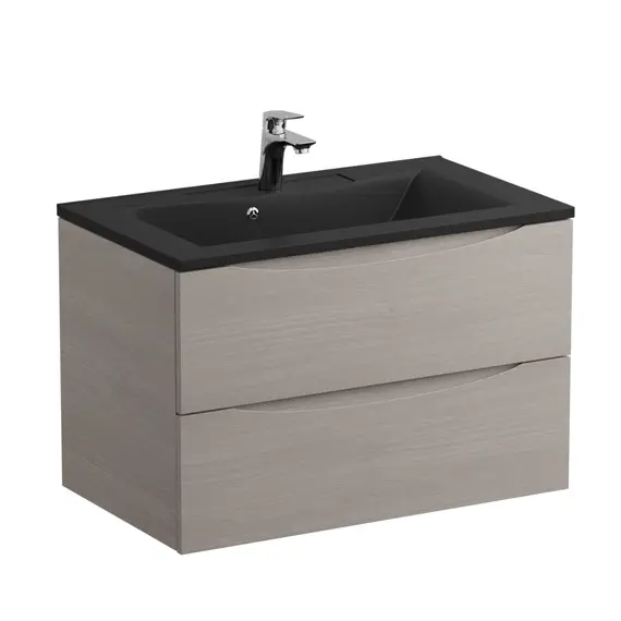 Тумба подвесная BelBagno MARINO Rovere Grigio, раковина белая/черная