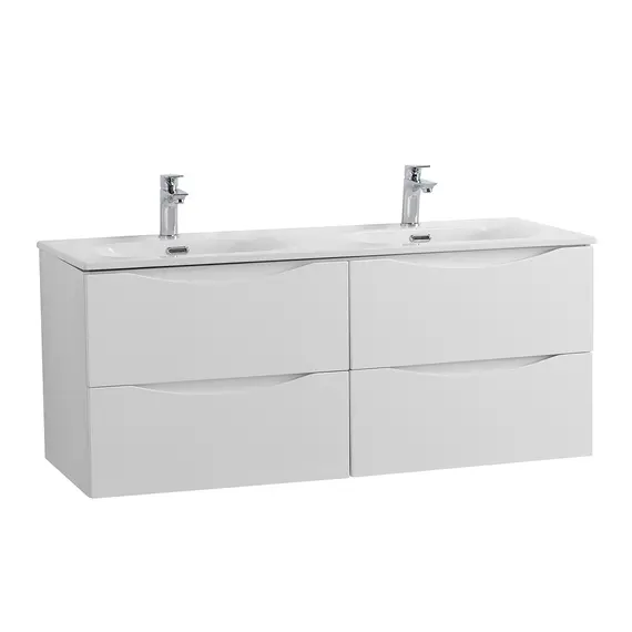 Тумба подвесная с раковиной 2 чаши, с 4 ящиками BelBagno MARINO-CER-N 120 Bianco Lucido