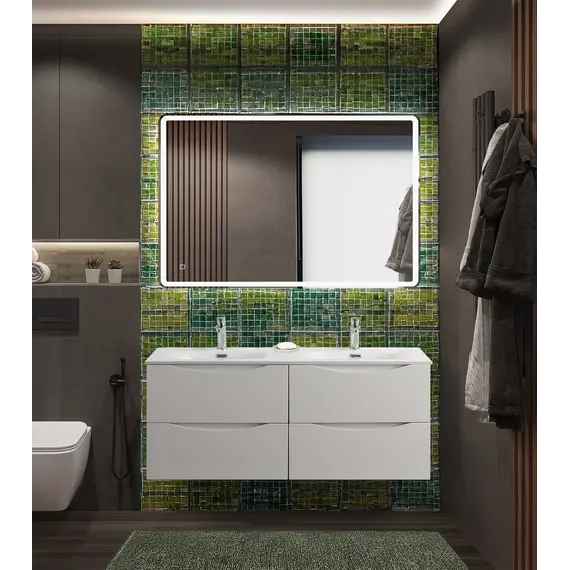 Тумба подвесная с раковиной 2 чаши, с 4 ящиками BelBagno MARINO-CER-N 120 Bianco Lucido