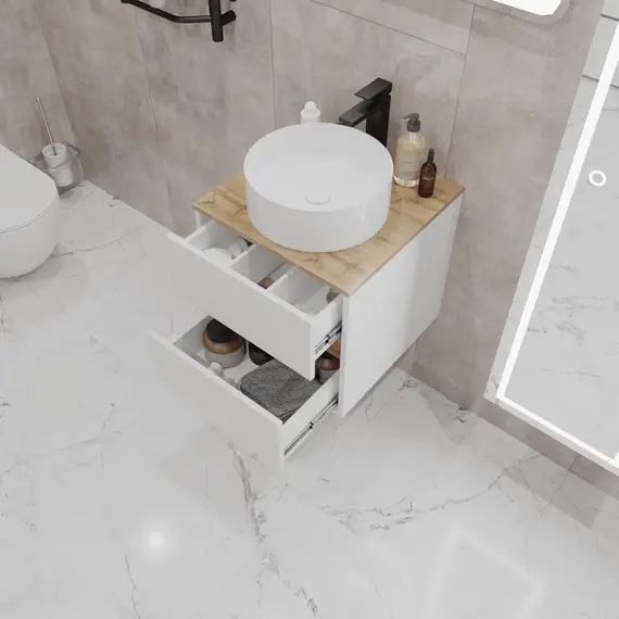 Тумба подвесная 1Marka Veil 2ящика, белая аляска/столешница дуб вотан