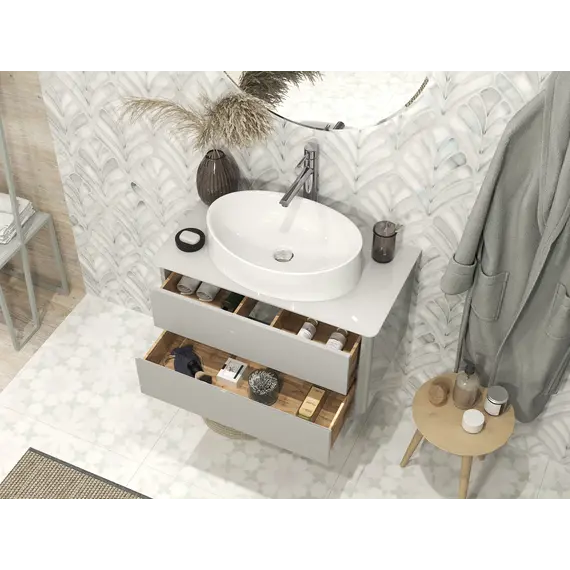 Тумба подвесная 1Marka Monro  2ящика, серый столешница/стекло