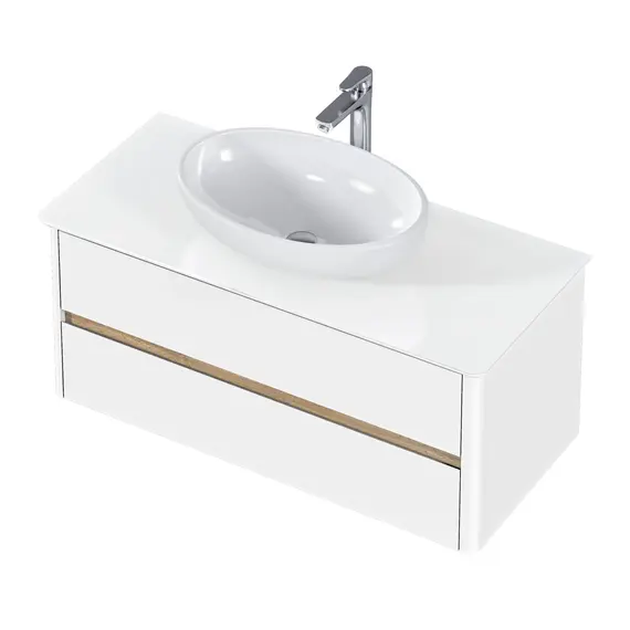 Тумба подвесная 1Marka Monro  2ящика, белый столешница/стекло