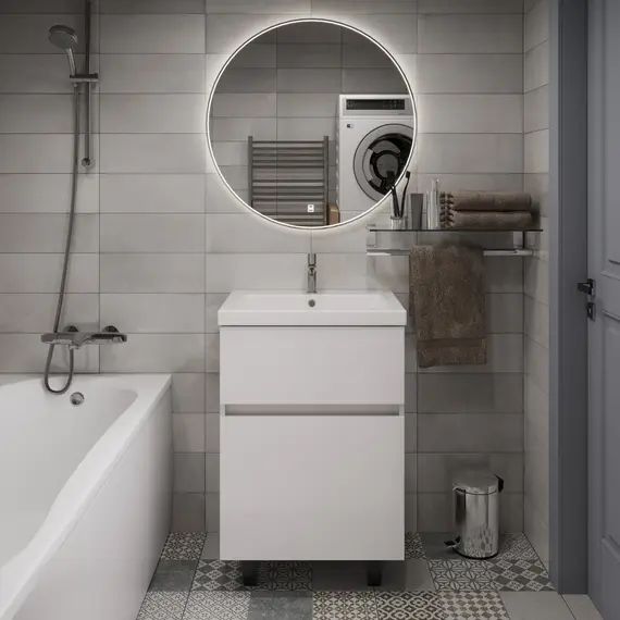 Тумба напольная 1Marka Aris  2ящика,  белая аляска/белый глянец