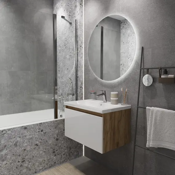 Тумба подвесная 1Marka Aris mini  1ящик, дуб вотан/белый глянец