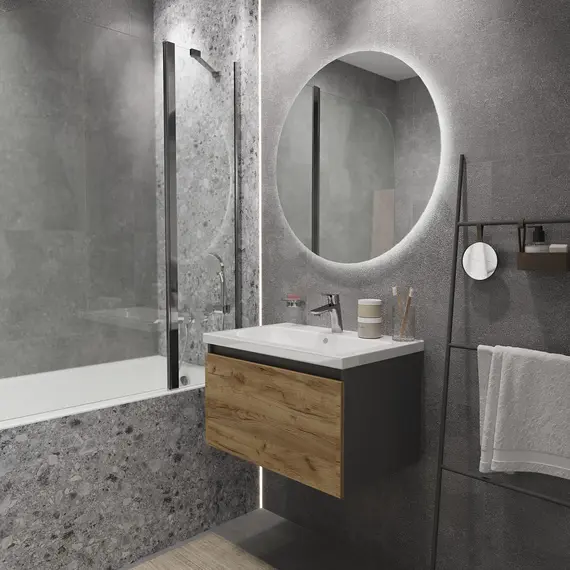 Тумба подвесная 1Marka Aris mini  1ящик, антрацит/дуб крафт золотой