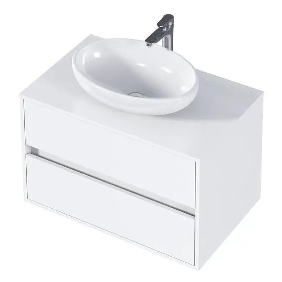 Тумба подвесная 1Marka Veil  2ящика, белая аляска/ столешница белая