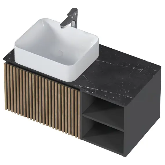 Тумба 1Marka подвесная Rail 90П 1ящик/ 2полки  Gray