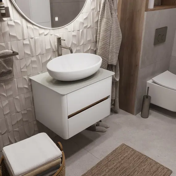 Тумба подвесная 1Marka Monro  2ящика, белый столешница/стекло