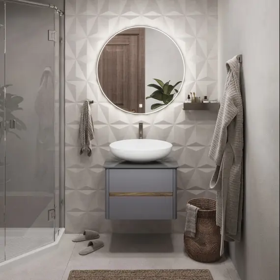 Тумба подвесная 1Marka Monro  2ящика, серый столешница/стекло