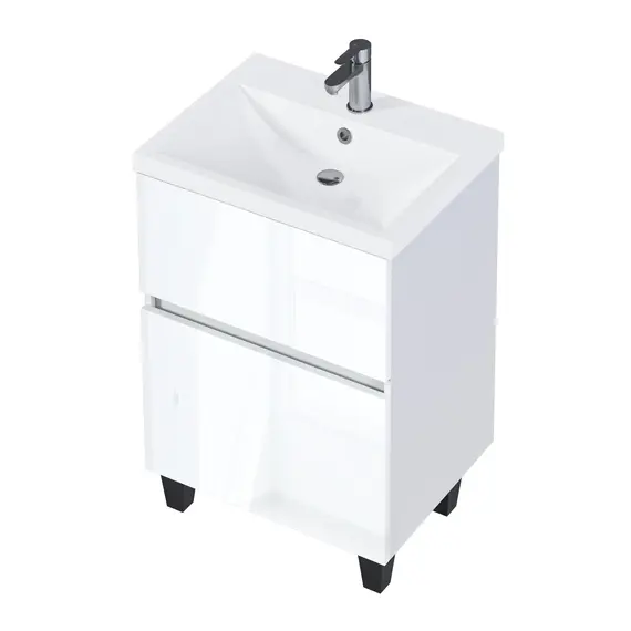 Тумба напольная 1Marka Aris  2ящика,  белая аляска/белый глянец