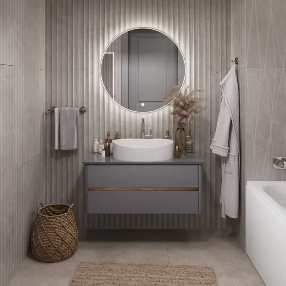 Тумба подвесная 1Marka Monro  2ящика, серый столешница/стекло