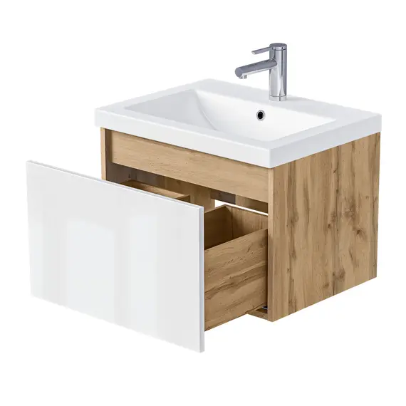 Тумба подвесная 1Marka Aris mini  1ящик, дуб вотан/белый глянец