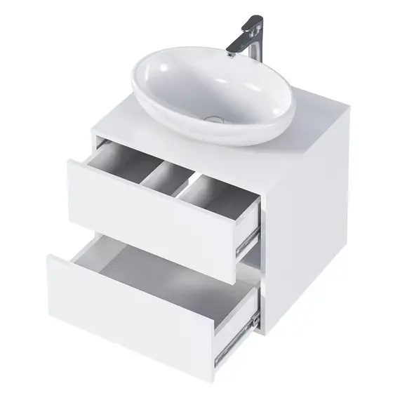 Тумба подвесная 1Marka Veil  2ящика, белая аляска/ столешница белая