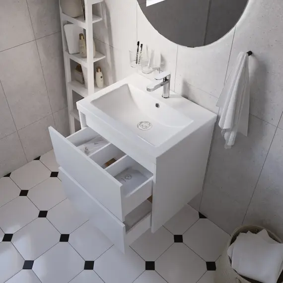 Тумба подвесная 1Marka Veil  2ящика, белая аляска/дуб вотан