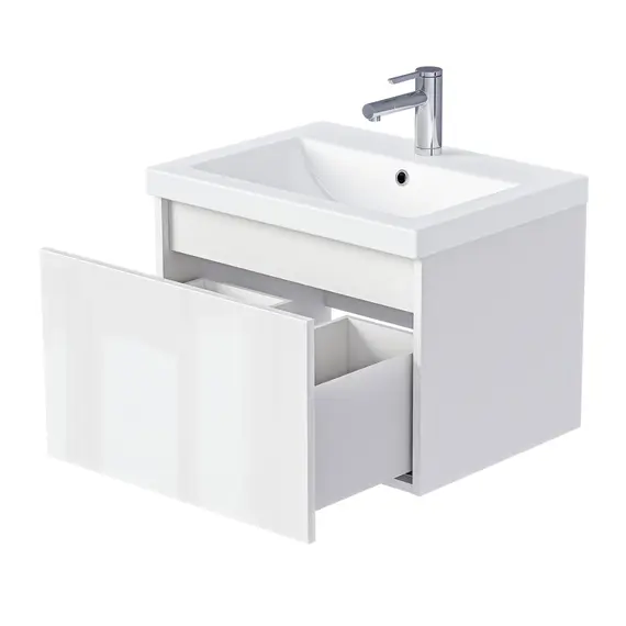 Тумба подвесная 1Marka Aris mini  1ящик, белая аляска/белый глянец