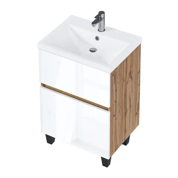 Тумба напольная 1Marka Aris  2ящика,  дуб вотан/белый глянец