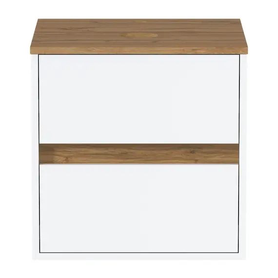 Тумба подвесная 1Marka Veil 2ящика, белая аляска/столешница дуб вотан