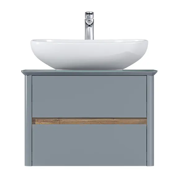 Тумба подвесная 1Marka Monro  2ящика, серый столешница/стекло