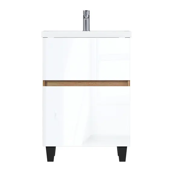 Тумба напольная 1Marka Aris  2ящика,  дуб вотан/белый глянец