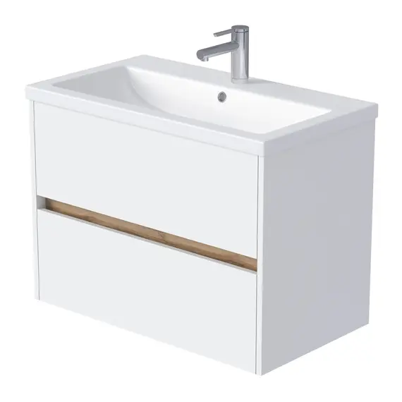 Тумба подвесная 1Marka Veil  2ящика, белая аляска/дуб вотан