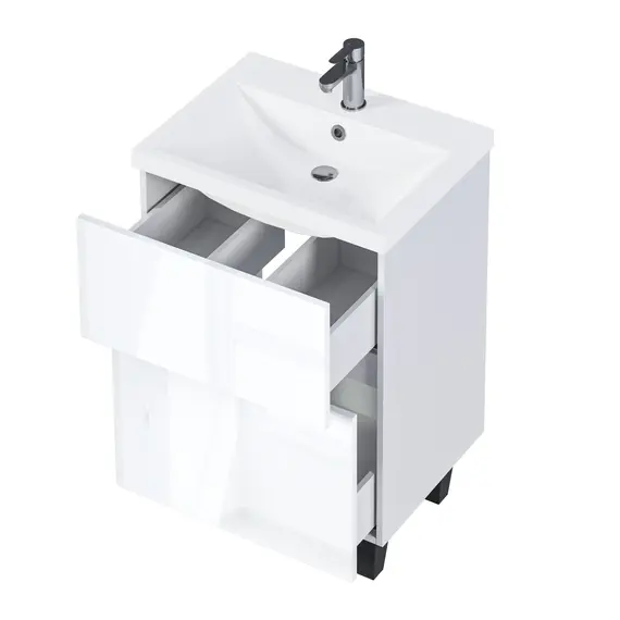 Тумба напольная 1Marka Aris  2ящика,  белая аляска/белый глянец