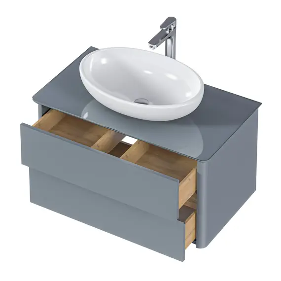 Тумба подвесная 1Marka Monro  2ящика, серый столешница/стекло