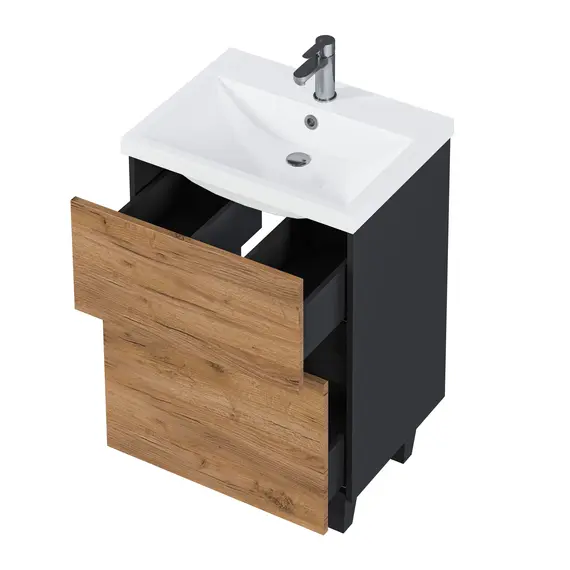 Тумба напольная 1Marka Aris  2ящика, антрацит/дуб крафт золотой