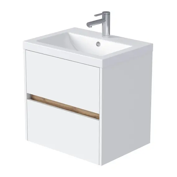 Тумба подвесная 1Marka Veil  2ящика, белая аляска/дуб вотан