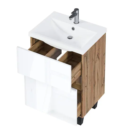 Тумба напольная 1Marka Aris  2ящика,  дуб вотан/белый глянец