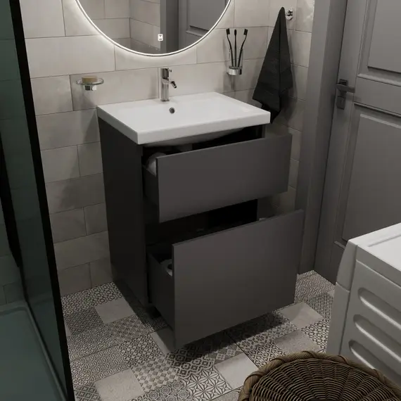 Тумба напольная 1Marka Aris 2ящика, антрацит/монолит дарк