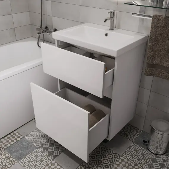 Тумба напольная 1Marka Aris  2ящика,  белая аляска/белый глянец