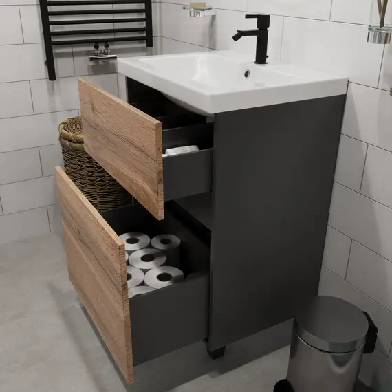 Тумба напольная 1Marka Aris  2ящика, антрацит/дуб крафт золотой