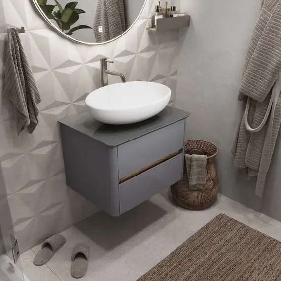 Тумба подвесная 1Marka Monro  2ящика, серый столешница/стекло