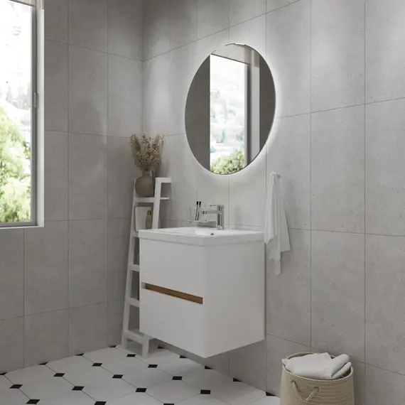 Тумба подвесная 1Marka Veil  2ящика, белая аляска/дуб вотан