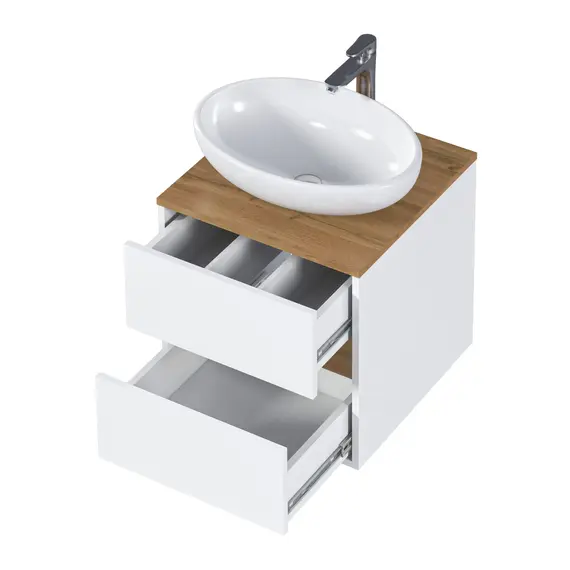 Тумба подвесная 1Marka Veil 2ящика, белая аляска/столешница дуб вотан