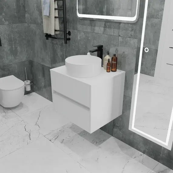 Тумба подвесная 1Marka Veil  2ящика, белая аляска/ столешница белая