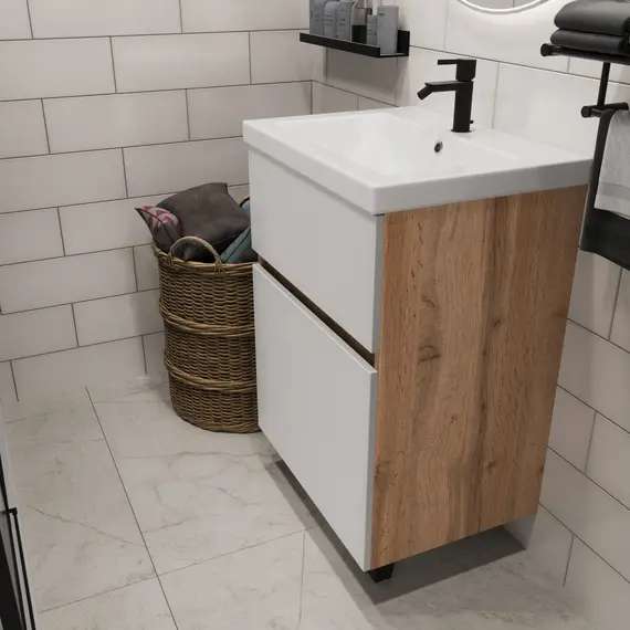 Тумба напольная 1Marka Aris  2ящика,  дуб вотан/белый глянец