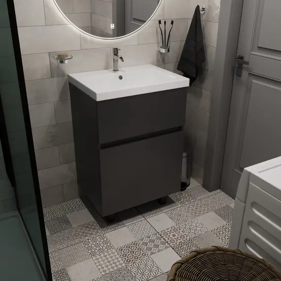 Тумба напольная 1Marka Aris 2ящика, антрацит/монолит дарк