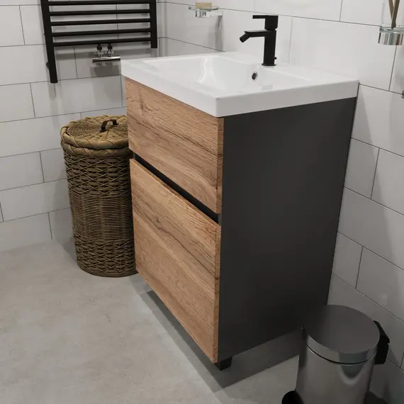 Тумба напольная 1Marka Aris  2ящика, антрацит/дуб крафт золотой