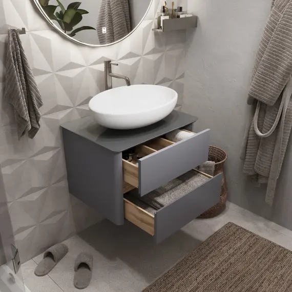 Тумба подвесная 1Marka Monro  2ящика, серый столешница/стекло