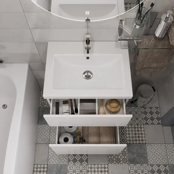 Тумба напольная 1Marka Aris  2ящика,  белая аляска/белый глянец