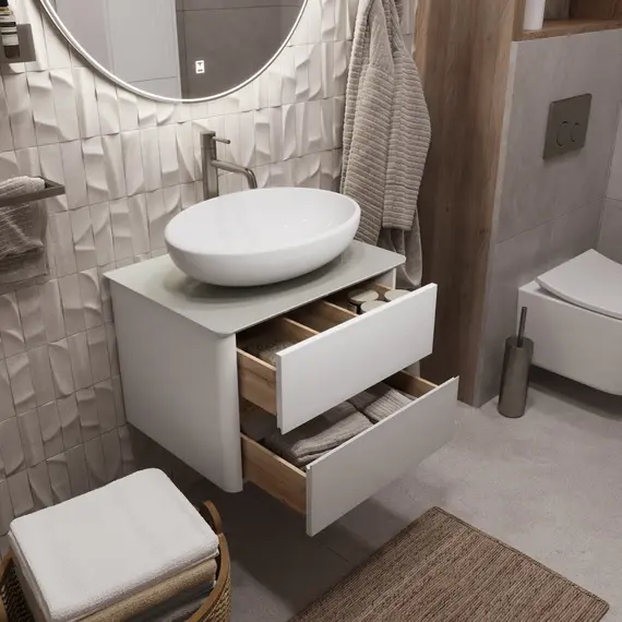 Тумба подвесная 1Marka Monro  2ящика, белый столешница/стекло