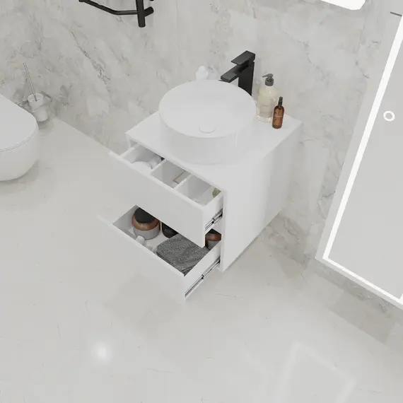 Тумба подвесная 1Marka Veil  2ящика, белая аляска/ столешница белая