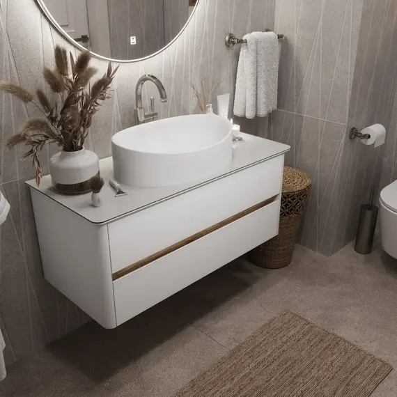 Тумба подвесная 1Marka Monro  2ящика, белый столешница/стекло