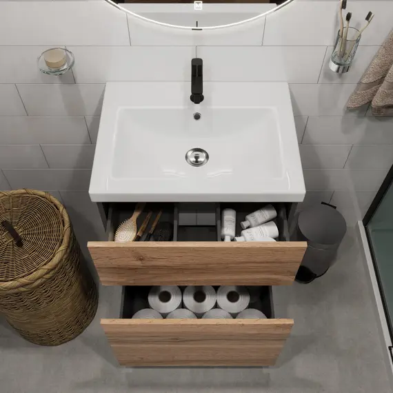 Тумба напольная 1Marka Aris  2ящика, антрацит/дуб крафт золотой