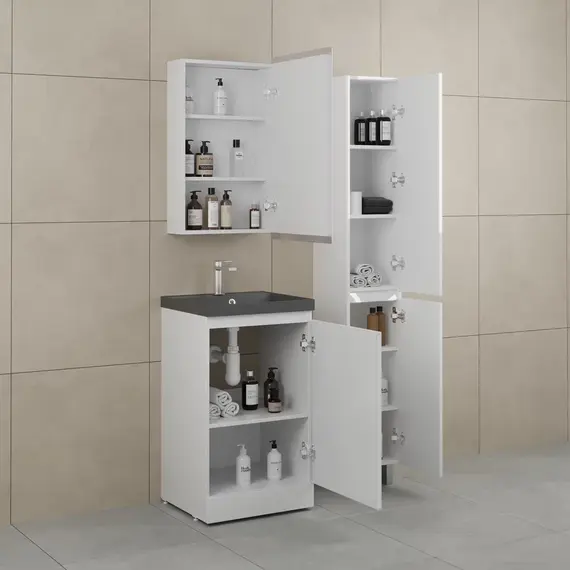 Тумба напольная "БАТЛЕР" (1 ящ.) с раковиной ASTI 50 Люкс антискрейтч белый глянец PLUS