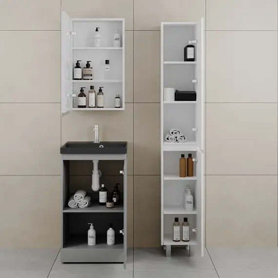 Тумба напольная "БАТЛЕР" (1 ящ.) с раковиной ASTI 50 Люкс антискрейтч серый PLUS