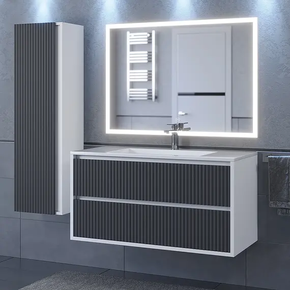 Тумба подвесная  Uperwood Next Premium  белая/графит, 1/2 ящика