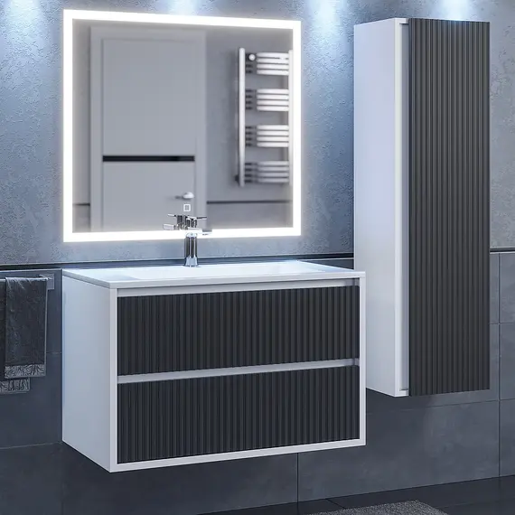 Тумба подвесная  Uperwood Next Premium  белая/графит, 1/2 ящика